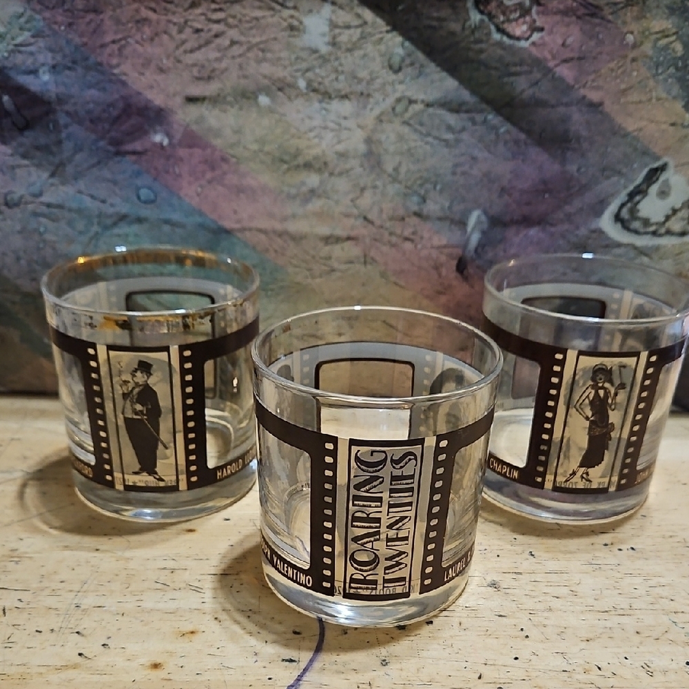 Roaring 20's Twenties Bar Glasses Art Deco Peek A Boo Whiskey Cocktail Rocks